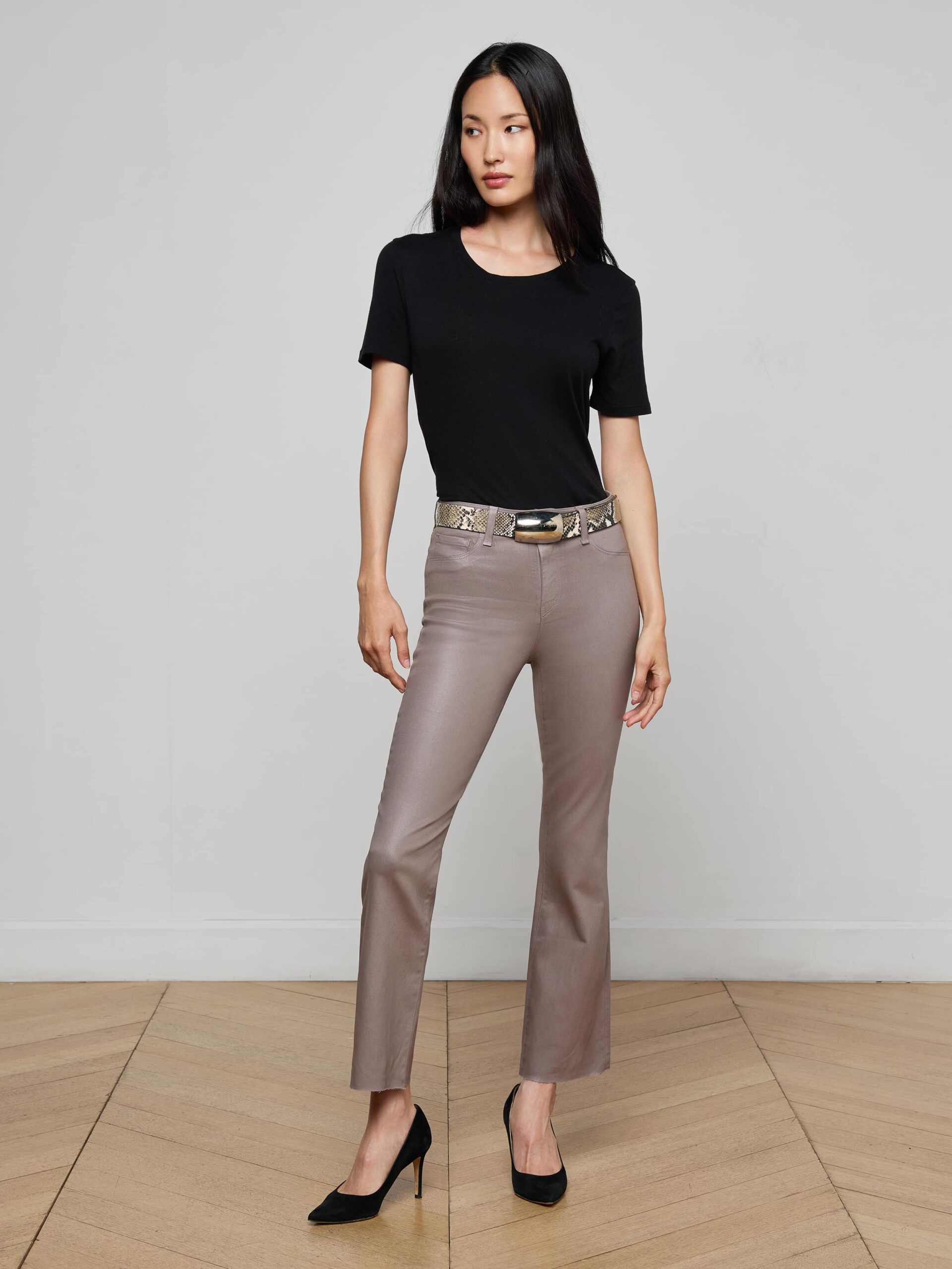 Kendra Coated Cropped Flare Jean