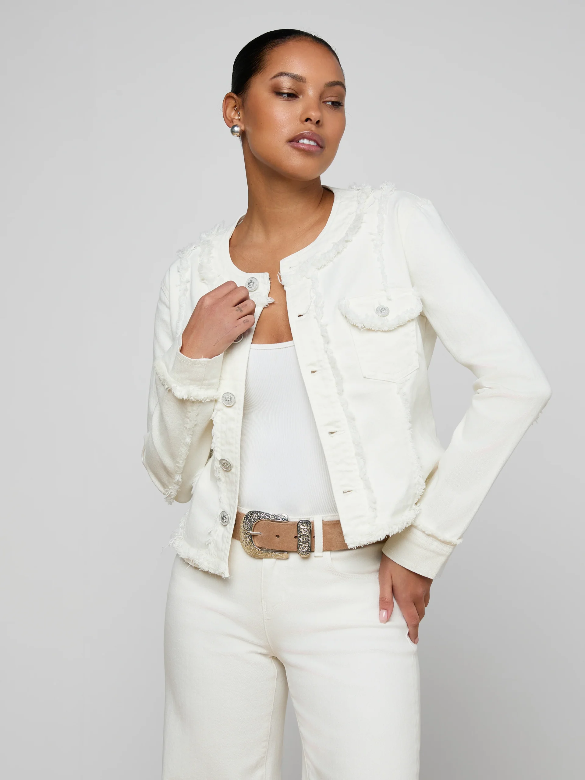 Yarin Collarless Fray Jacket