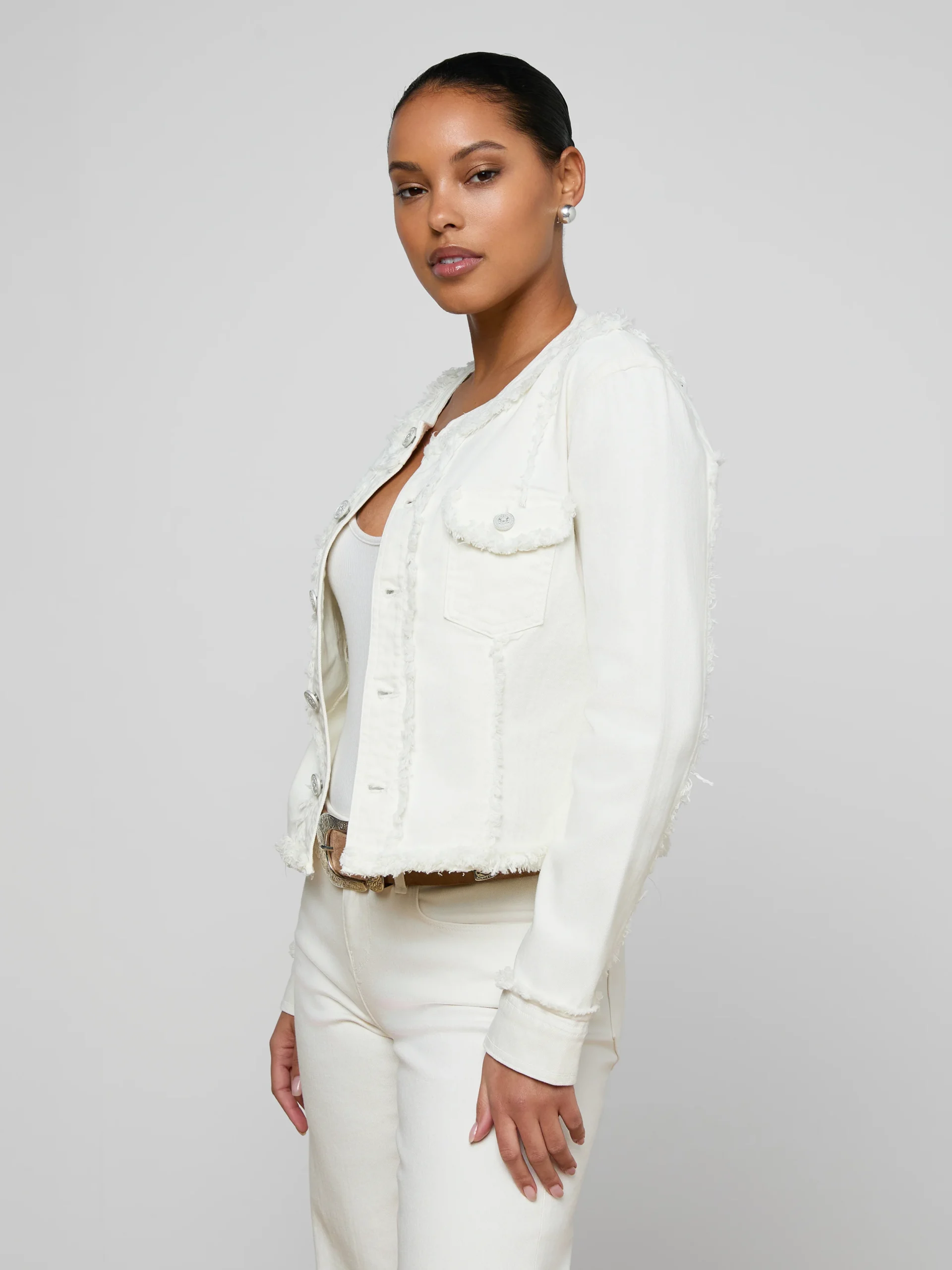 Yarin Collarless Fray Jacket
